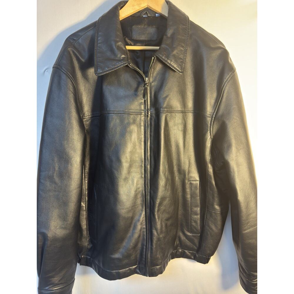 Savile Row Men’s Black Genuine Leather Jacket XL Zip Front Lined